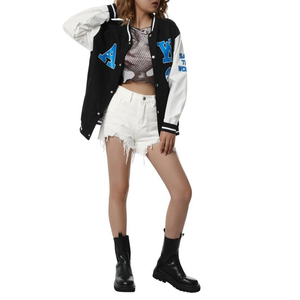 100% algodón otoño Casual logotipo personalizado bordado ropa deportiva bombardero abrigos mujeres chaqueta de béisbol universitaria chaqueta Varsity - Product Image 3