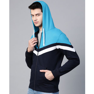 Sudadera con capucha oversize negra lisa de algodón 100% con cremallera completa de tres tonos para hombre al por mayor OEM - Product Image 1