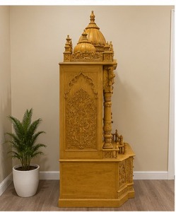 Mandir de prière en teck moderne de style Haveli traditionnel, armoire de temple artisanale personnalisée avec rangement - Product Image 5
