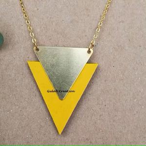 สร้อยคอจี้ไม้ทองเหลืองรูปสามเหลี่ยมขัดเงาเคลือบทองทำมือเป็นมิตรกับสิ่งแวดล้อม |   เครื่องประดับสไตล์โบโฮเรียบง่ายแบบเรขาคณิตสำหรับผู้หญิง - Product Image 1