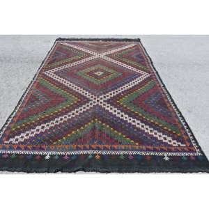 พรมขนสัตว์สีเบจสไตล์พื้นเมืองขนาด6.7x11ฟุตงานเย็บปะทรงสี่เหลี่ยมผืนผ้าแบบตุรกีทำด้วยมือกองขนาดกลางเป็นมิตรกับสิ่งแวดล้อมสำหรับห้องรับประทานอาหารลาเท็กซ์ - Product Image 1