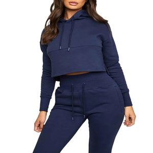 Traje de chándal con capucha de gran tamaño a la moda para mujer con pistas de jogging gruesas, chándal de entrenamiento de patrón sólido transpirable para invierno - Product Image 2