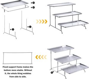 2 Pcs 3 Tier Serving Trays Stand Stainless Steel Serving Platters Dessert Table Display <b>Set</b> Rectangle Plate <b>Set</b> with Metal Stan - Product Image 2