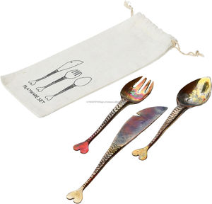 Best Selling Antique Hand Forged Rustic Fish Tail Handle <b>Set</b> of 3 Metal Appetizer Cutlery Server Vintage <b>Flatware</b> <b>Sets</b> Travel - Product Image 4
