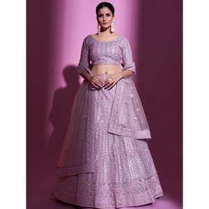 Exquisito Lehenga Choli de Lentejuelas Color Lavanda, Vestido de Fiesta de Red Suave para Bodas - Product Image 2