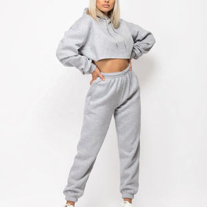 Best Quality Cotton Fleece <b>Ladies</b> Tracksuits Set OEM Custom Female Training Sports Wear Two Piece <b>Jogging</b> <b>Suit</b> Crop Winter - Product Image 1