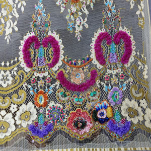 100% Nylon Fancy Luxury Lace Dress Fabric Beaded Power Tulle Bodas Tutus Decoraciones nupciales Materiales Guipur Encaje blanco - Product Image 1