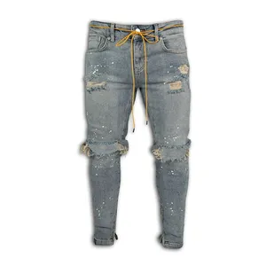 Оптовая цена, изготовленные на заказ модные джинсы с поврежденными дырками, мужские рваные джинсы из Пакистана