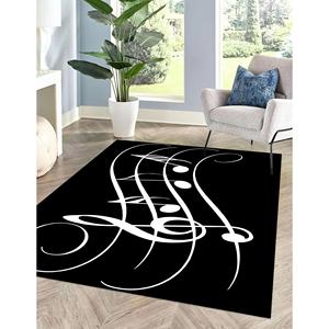 Tapis imprimé - Clé de Sol, Chambre de Fille, Noir et Blanc, Salle de Musique, Art, Extérieur, Bureau, Décoration de Salon, Tapis de Couloir, Tapis Doux à Poils Longs - Product Image 1