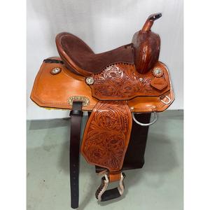 Selle de course anglaise artisanale très vendue, cuir naturel brun, design gravé, durable, écurie pour chevaux, couvertures - Product Image 4