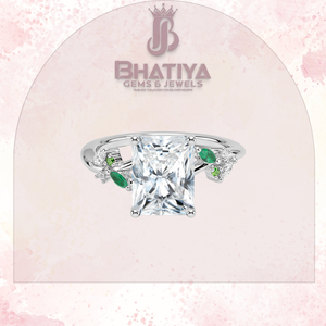 Anillo de Diamante con Corte Radiante Inspirado en la Naturaleza, Detalle de Esmeralda, Diseño de Vid Trenzada, Chapado en Oro de 18k, Anillo de Compromiso, Joyería Personalizada al por Mayor - Product Image 5