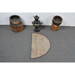 พรมขนสัตว์ตุรกีสีเบจ2.5 x 1.5ft วินเทจทำด้วยมือพื้นที่ขนาดใหญ่รูปสี่เหลี่ยมผืนผ้าสไตล์ทาบริซน้ำยางนามธรรมสำหรับโถงทางเดินของห้องวัยรุ่น - Product Image 3