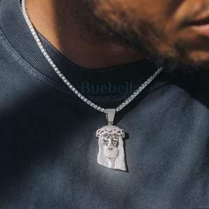 Collier pendentifs Moissanite en argent 925 Colliers glacés pour hommes Colliers pendentifs Moissanite Jésus complets - Product Image 3