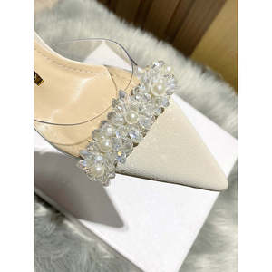 Escarpins à bout fermé pour femme, Printemps-Été 2025, Nouveauté, Style français, Bout pointu transparent, Petit talon, Blanc, Talons hauts - Product Image 1