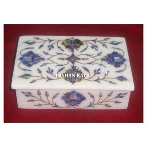 Boîte à bijoux incrustée de nacre bleue marbrée Makrana blanche de meilleure qualité faite à la main en forme de rectangle utilisée pour l'emballage de bijoux - Product Image 1