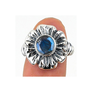 Anillo de boda de piedras preciosas de labradorita redonda de Plata de Ley 925 sólida, joyería fina, regalo del Día de San Valentín para novia - Product Image 1