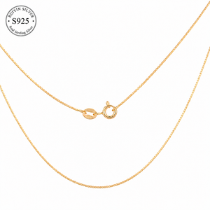 Colar de Corrente Box em Prata Esterlina 925 Banhado a Ouro 0.65mm, Joia Minimalista com Elo Quadrado 45cm - Product Image 1