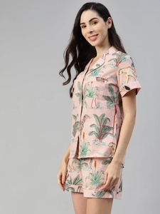 Pijama Corto de Mujer con Estampado Floral de Algodón Voile, Cuello en V con Solapa, Transpirable, Suave, de Secado Rápido, Cierre con Botones - Product Image 4