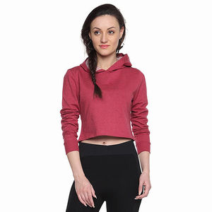 Sudadera con capucha de manga larga de lana de algodón para mujer, Sudadera corta personalizada con logotipo frontal, venta al por mayor para invierno, precio barato - Product Image 1