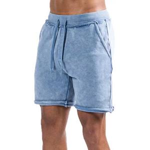 Pantalones cortos de playa para hombre con logotipo personalizado, pantalones cortos lavados con ácido desgastados Vintage para hombre, ropa de calle para correr con cintura media de algodón 100% - Product Image 1
