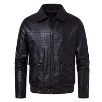 Veste en cuir noire sur mesure OEM pour homme, col montant, style bomber, logo sur le devant, respirante