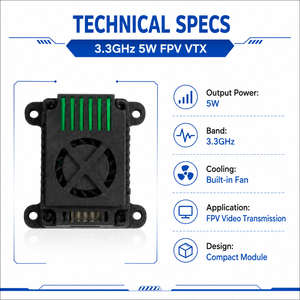 Transmisor de Video VTX FPV de 3.3GHz y 5W, Largo Alcance, Alta Potencia, con Ventilador Integrado para Drones FPV UAV - Product Image 3