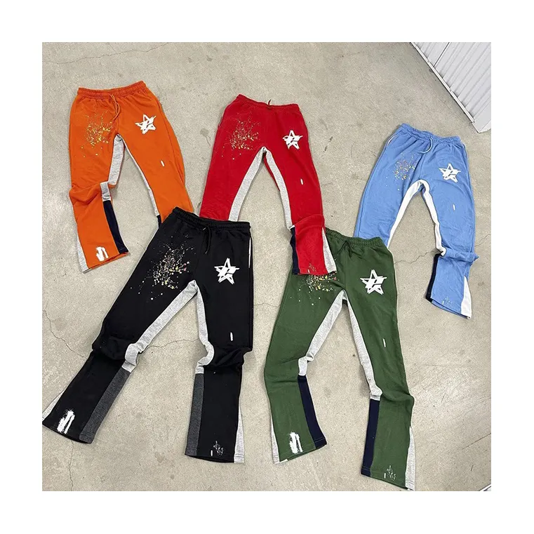 OEM leere Unisex ausgestellte Jogging hose 3d Puff Print Fleece gestapelte ausgestellte Hose für Männer Puff Druck Logo