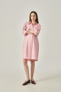 Robe chemise en coton pour femme, boutonnée sur le devant, manches longues, longueur genou, coupe ample respirante, style décontracté pour le bureau - Product Image 4