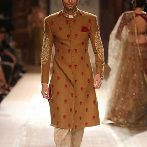 2024 Designer Silk Sherwani <b>Pant</b> Beautiful Hand Zardozi Embroidery Single Breasted Plus Size Wedding Suit for Parties Weddings - Product Image 1