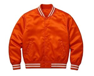 Veste universitaire unisexe en satin, style bomber, personnalisable, couleurs noir, bleu, blanc, orange, OEM, nouvelle mode, vêtement d'extérieur décontracté pour homme - Product Image 1