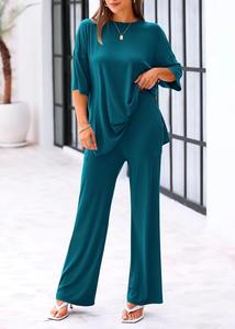 Nouveau 2025 été femmes 2 pièces tenues respirant coupe-vent décontracté ample à manches courtes hauts pullover pantalons à jambes larges ensembles de salon - Product Image 3