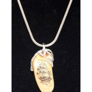 Bella. 925 catena di serpente in argento Sterling con Scrimshaw ciondolo nave belle collane - Product Image 1