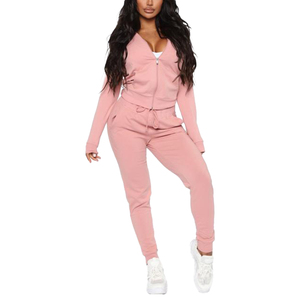 Pull à capuche court et pantalon en laine polaire pour femme, ensemble de vêtements de détente, en coton, en polyester, broderie, 80, 20, vente en gros - Product Image 4