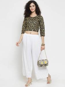 Handmade <strong>White</strong> Rayon <strong>Palazzo</strong> Pants Stitching <strong>Palazzo</strong> Pants for Women Indian Pants for Women - Product Image 2