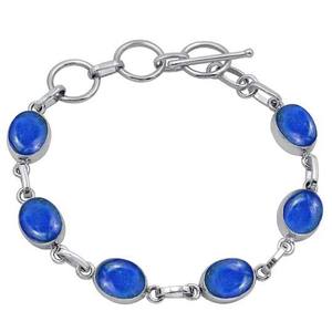 925 argent Sterling Lapis Lazuli forme ovale pierre précieuse à la main Bracelet en argent fin bijoux Bracelet en argent Sterling bijoux - Product Image 1