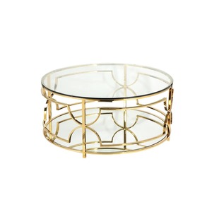 Table basse moderne design écologique de luxe en acier inoxydable avec plateau en verre transparent et cadre doré - Product Image 1