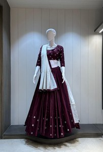 Trendmalls mujer arte seda bordado A-Line Lehenga Choli con Dupatta cintura Natural lentejuelas trabajo para invierno - Product Image 2