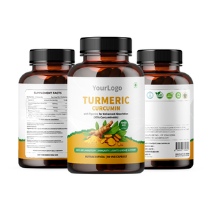 Fourniture en gros de 95% curcuminoïdes Capsules d'extrait de curcuma à bas prix Emballage avec étiquette personnalisée Bouteille OEM pour la culture sauvage - Product Image 1