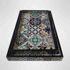 Vajilla de lujo de calidad superior, bandeja para servir artesanías, elegantes asas impresas de madera, presentación personalizable hecha a mano - Product Image 5