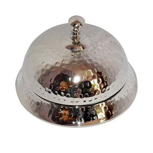 Campana de escritorio de aluminio hecha a mano con acabado plateado, campana de escritorio de aluminio y metal de forma redonda, campana de decoración de mesa de hotel y oficina usada - Product Image 5