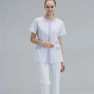 ชุดสครับผ้าสแปนเด็กซ์สำหรับผู้หญิงชุดเครื่องแบบพยาบาลโรงพยาบาลพิมพ์ลายยี่ห้อส่วนตัว - Product Image 1
