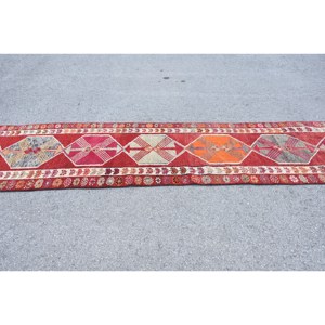 Alfombra Kilim clásica roja y naranja de 2,8x12,5 pies, alfombras rectangulares turcas de área grande de lana, retales abstractos de látex de 10mm para pasillo - Product Image 3