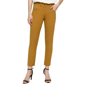 Pantalon kaki tissé solide pleine longueur droite coton mélangé formel maigre décontracté tenue de bureau pantalons pour femmes