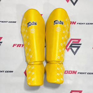Nouvelle conception Fairtex, protège-tibias jaunes entièrement imprimés pour la boxe, le Muay Thai, l'entraînement, les arts martiaux mixtes, le kickboxing, le MMA - Product Image 1