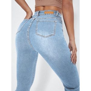 Jeans de Mujer Modernos, Cintura Alta, Azul Hielo, Corte Campana, Duraderos, Elásticos, Estilo Casual Urbano, Tallas 26-40 - Product Image 6