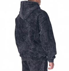 Conjunto de ropa de calle personalizada OEM para hombre, Sudadera con capucha lavada con ácido y sol, pantalones de chándal acampanados apilados, diamantes de imitación bordados - Product Image 3