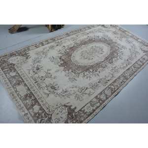 Elégant tapis vintage turc en laine 52x99 pieds marron beige rectangle motif patchwork grand rectangle design de couloir en latex - Product Image 2