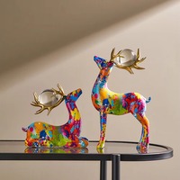 Délicieux objets de table de renne colorés ensemble de 2 accents décoratifs joyeux pour la décoration de vacances de chambre d'enfants ou les cadeaux saisonniers
