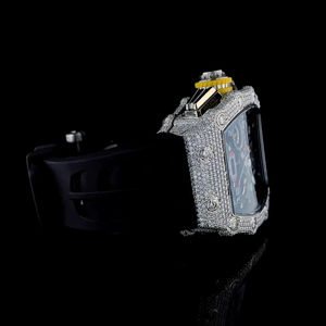 Montre mécanique automatique de luxe en moissanite à forte demande, bracelet en caoutchouc, cadran noir intelligent VVS pour homme, fenêtre en cristal, tendance - Product Image 3