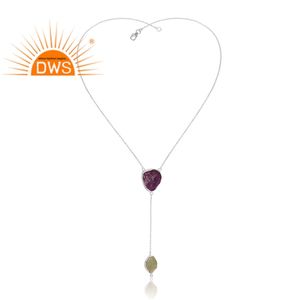 Collar con colgante de gota larga de piedras preciosas de amatista y fluorita Natural de Plata de Ley 925, joyería para mujer, regalo para ella - Product Image 2